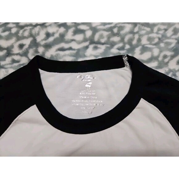 Goth Naughty But Mostly Nice W Silver Skull 3/4 Sleeve Color Block Shirt M - Picture 5 of 7